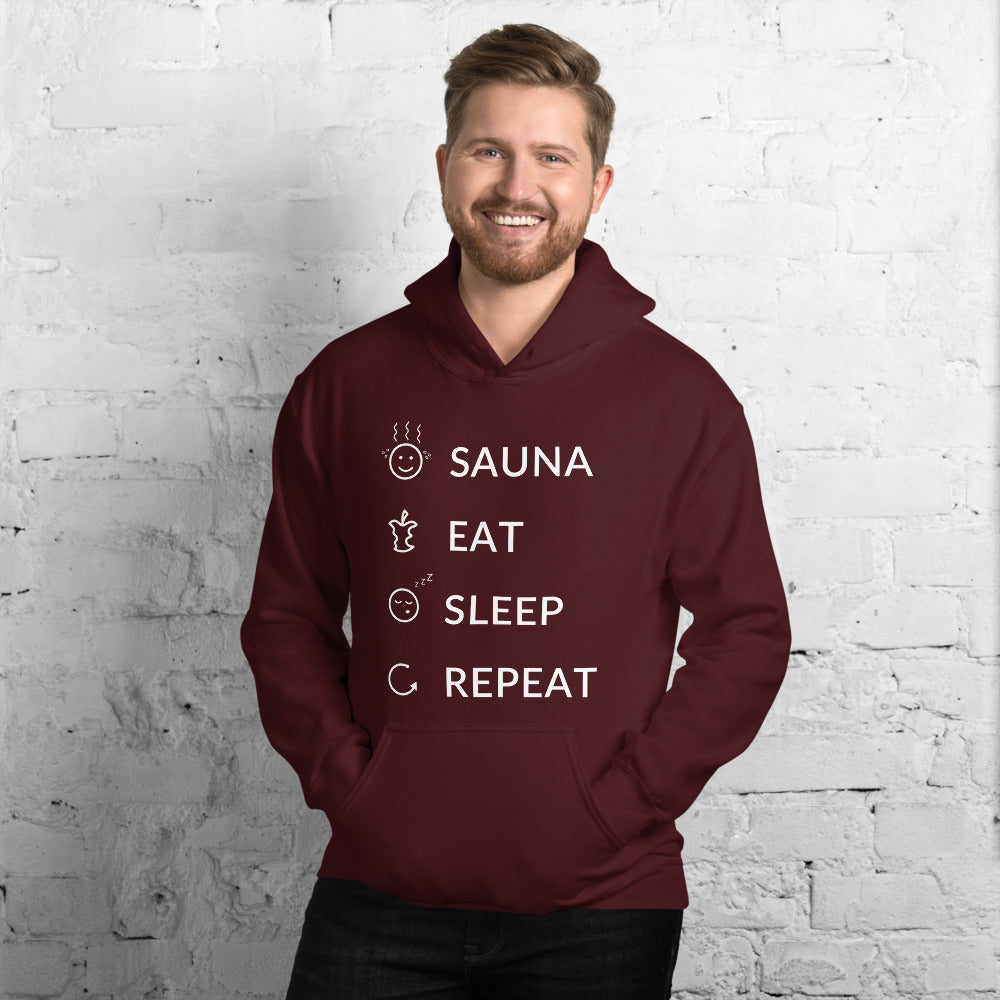 Sauna, Eat, Sleep, Repeat Finnish Lifestyle Hoodie - Finnish hoodie from Very Finnish Problems