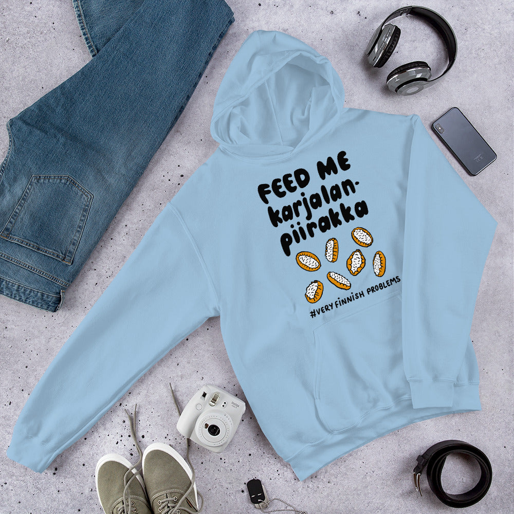 Feed Me Karjalanpiirakka Finnish Food Hoodie - Finnish hoodie from Very Finnish Problems