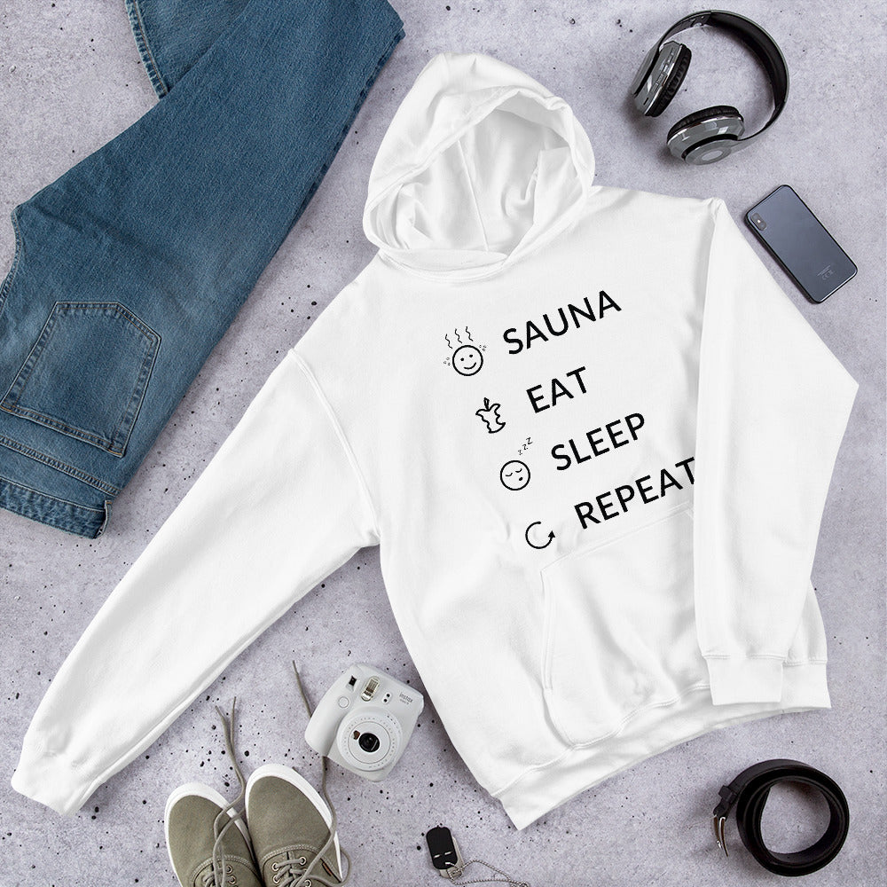 Sauna, Eat, Sleep, Repeat Finnish Lifestyle Hoodie - Finnish hoodie from Very Finnish Problems