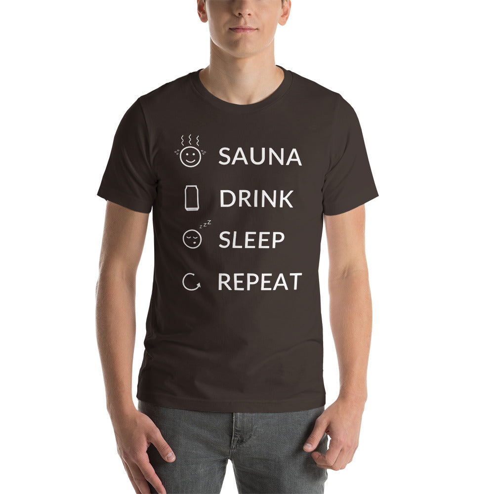 Sauna, Drink, Sleep, Repeat Unisex T-Shirt - Finnish t-shirt from Very Finnish Problems