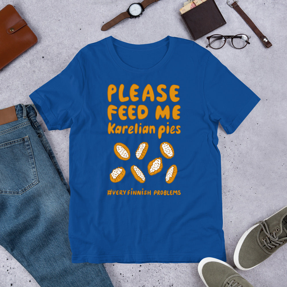 Feed me Karelian Pies II Finnish Food T-Shirt - Finnish t-shirt from Very Finnish Problems