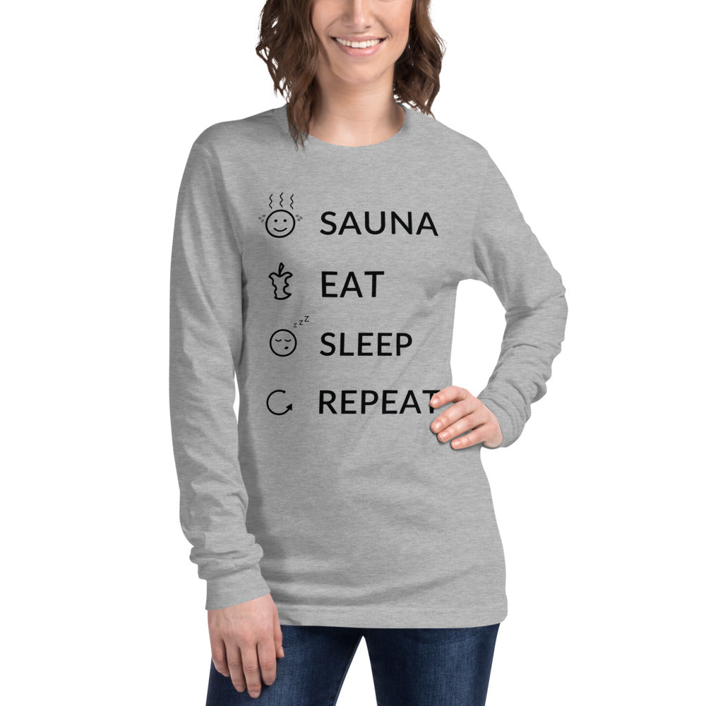 Sauna Eat Sleep Repeat Finnish Long Sleeve Tee - Very Finnish Problems official long sleeve tee