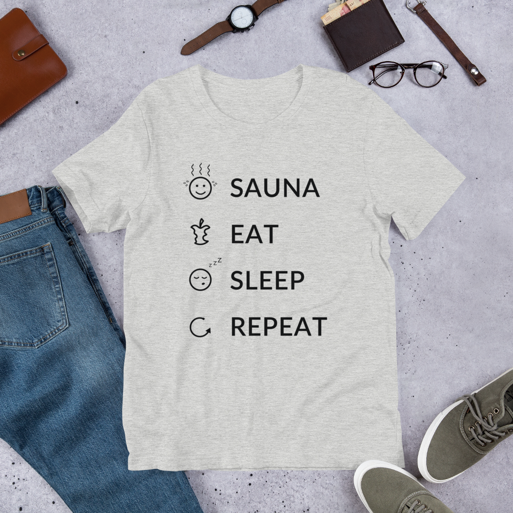 Sauna, Eat, Sleep, Repeat Finnish T-Shirt - Finnish t-shirt from Very Finnish Problems