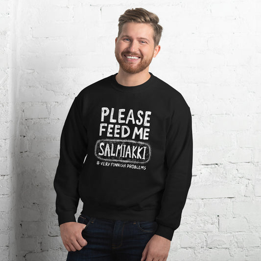 Feed me Salmiakki Finnish Food Sweatshirt - Very Finnish Problems official sweatshirt