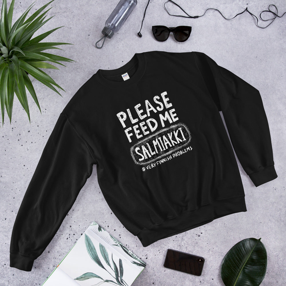 Feed me Salmiakki Finnish Food Sweatshirt - alternate view - Very Finnish Problems