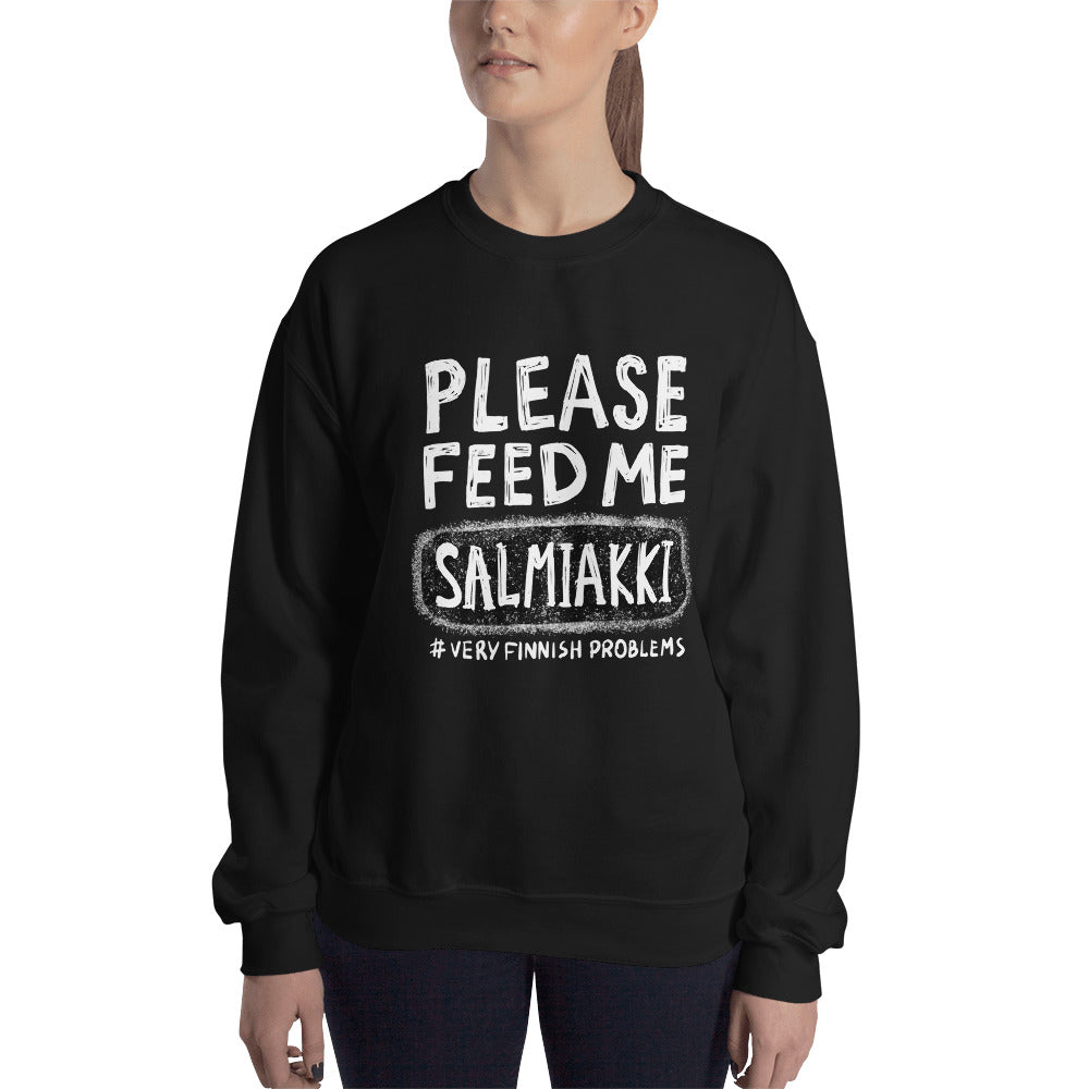 Feed me Salmiakki Finnish Food Sweatshirt - Finnish sweatshirt from Very Finnish Problems