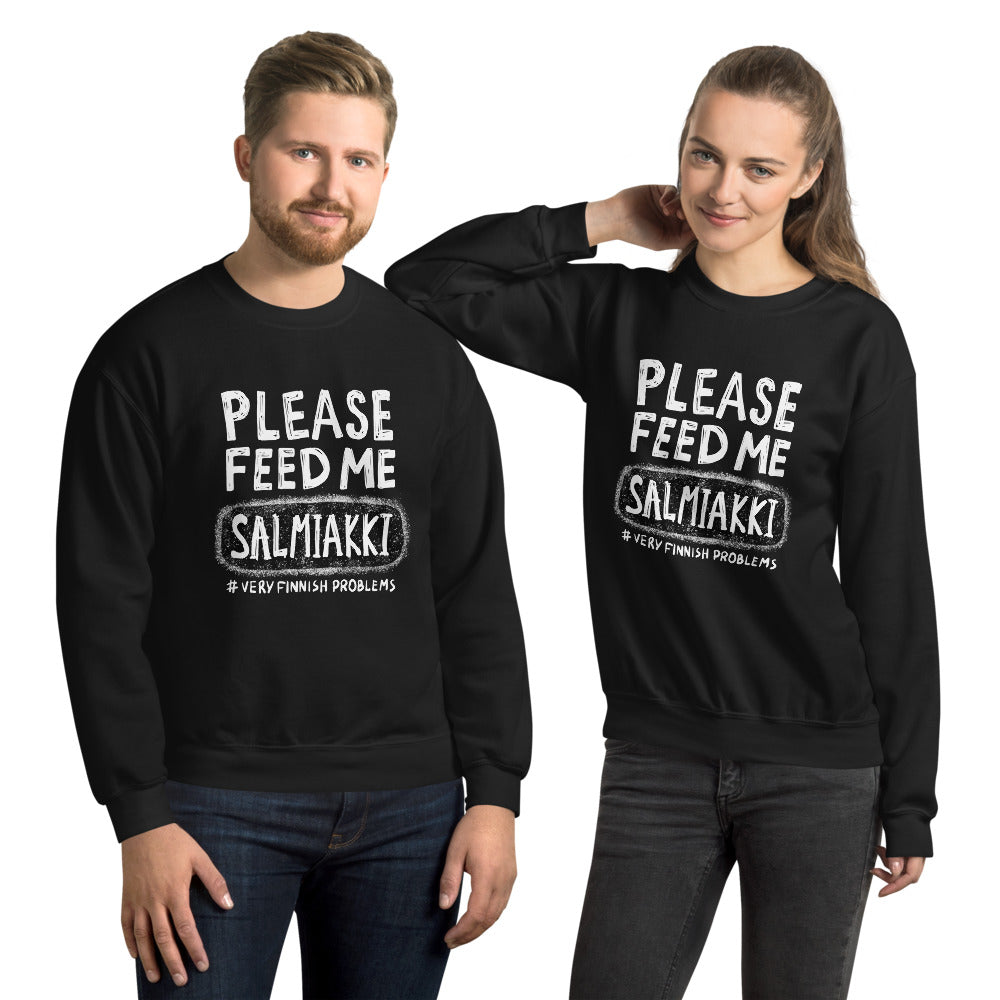Feed me Salmiakki Finnish Food Sweatshirt - Finnish sweatshirt from Very Finnish Problems