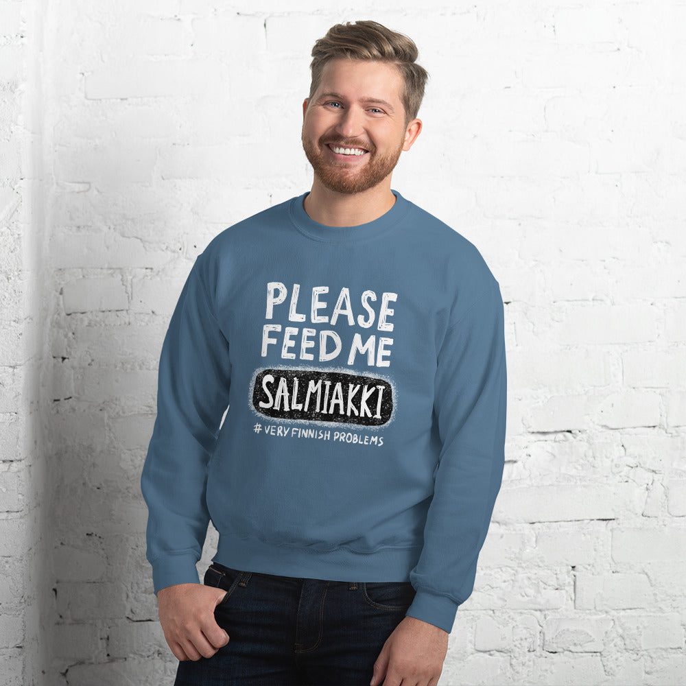 Feed me Salmiakki Finnish Food Sweatshirt - Finnish sweatshirt from Very Finnish Problems
