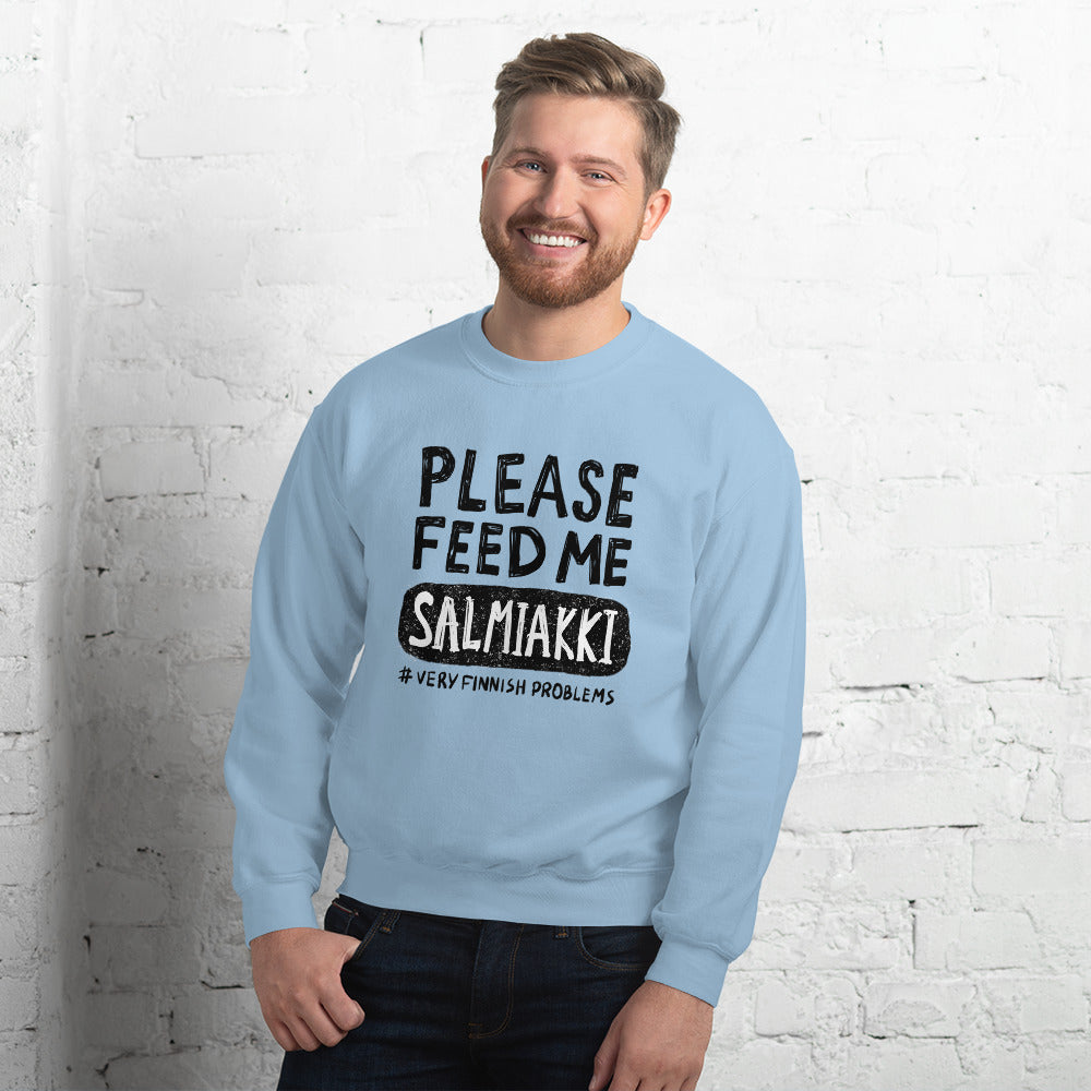 Feed me Salmiakki Finnish Food Sweatshirt - Finnish sweatshirt from Very Finnish Problems