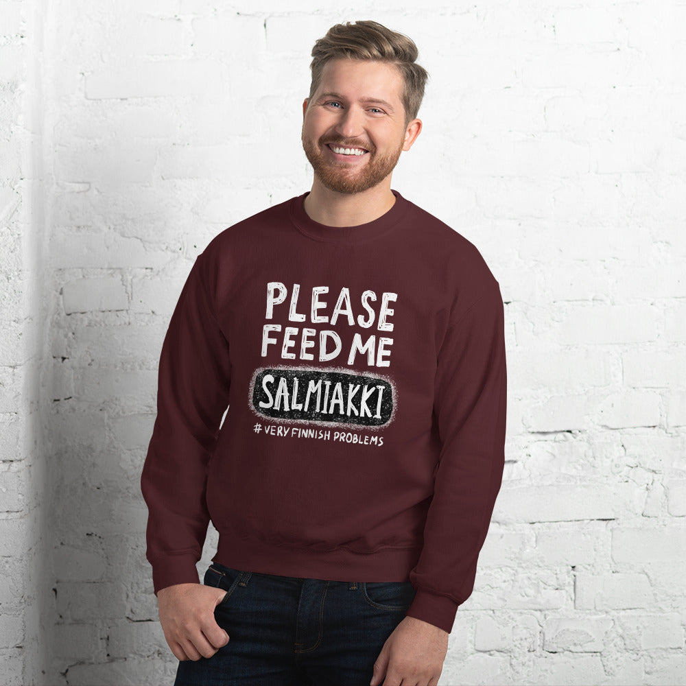 Feed me Salmiakki Finnish Food Sweatshirt - Finnish sweatshirt from Very Finnish Problems