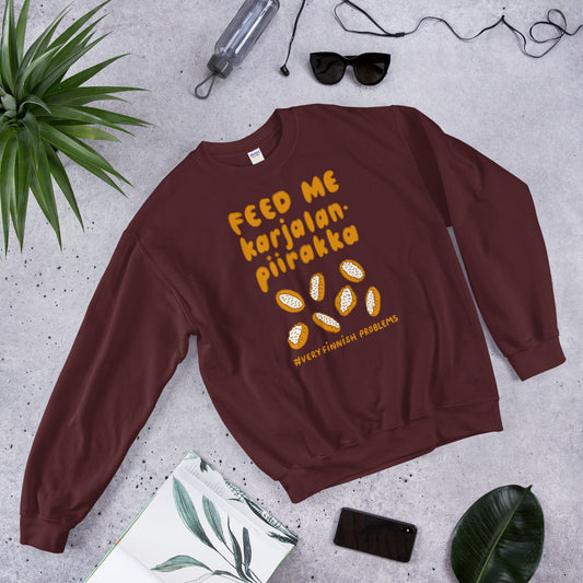 Feed me Karelian pies Finnish Food Sweatshirt - alternate view - Very Finnish Problems