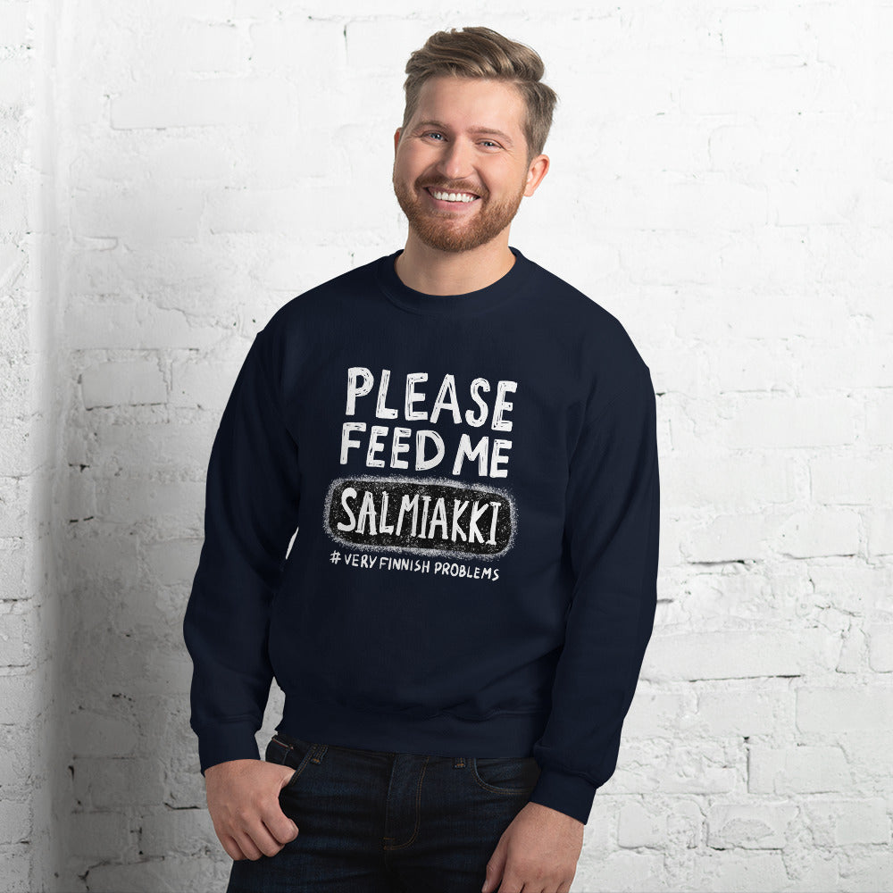 Feed me Salmiakki Finnish Food Sweatshirt - Finnish sweatshirt from Very Finnish Problems