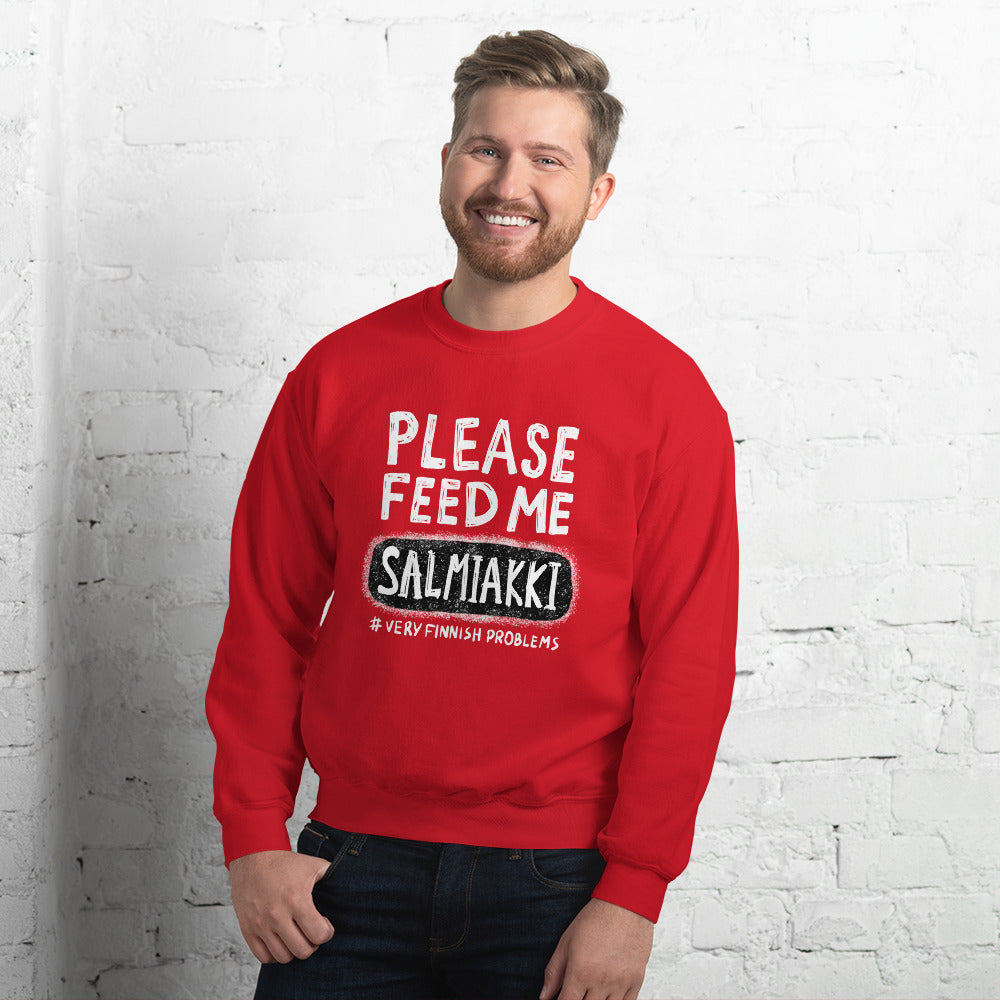 Feed me Salmiakki Finnish Food Sweatshirt - Finnish sweatshirt from Very Finnish Problems