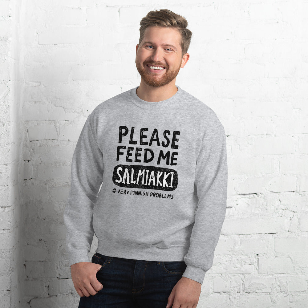 Feed me Salmiakki Finnish Food Sweatshirt - Finnish sweatshirt from Very Finnish Problems