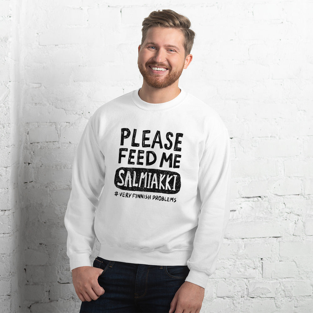 Feed me Salmiakki Finnish Food Sweatshirt - Finnish sweatshirt from Very Finnish Problems