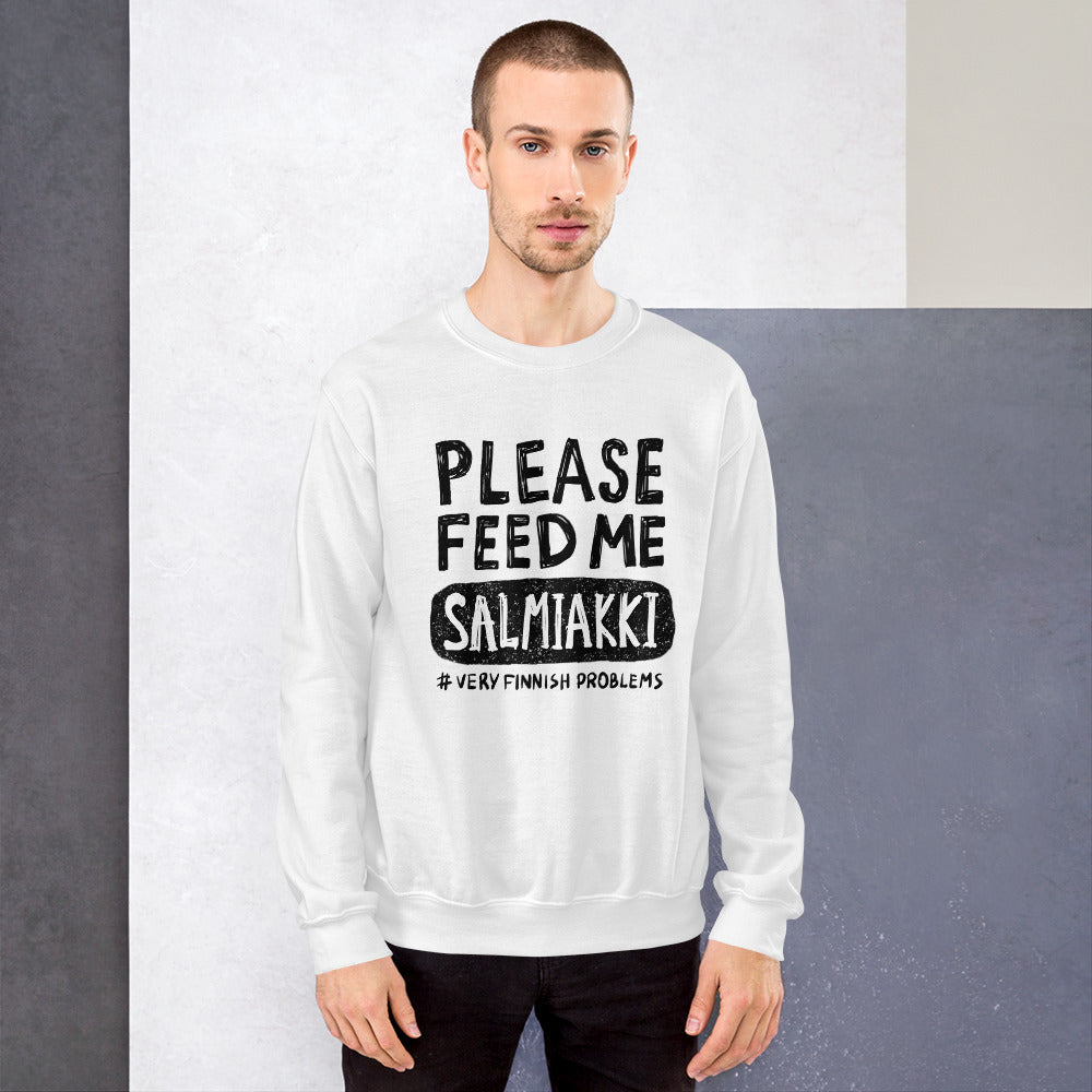Feed me Salmiakki Finnish Food Sweatshirt - Finnish sweatshirt from Very Finnish Problems