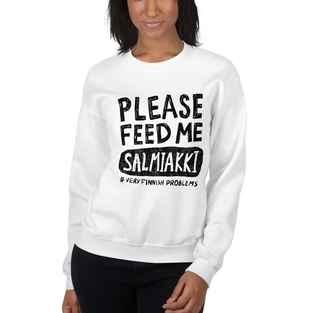 Feed me Salmiakki Finnish Food Sweatshirt - Finnish sweatshirt from Very Finnish Problems