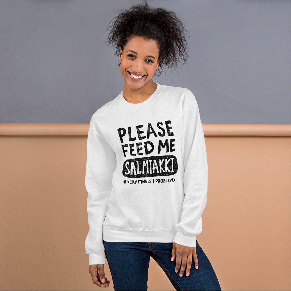 Feed me Salmiakki Finnish Food Sweatshirt - Finnish sweatshirt from Very Finnish Problems