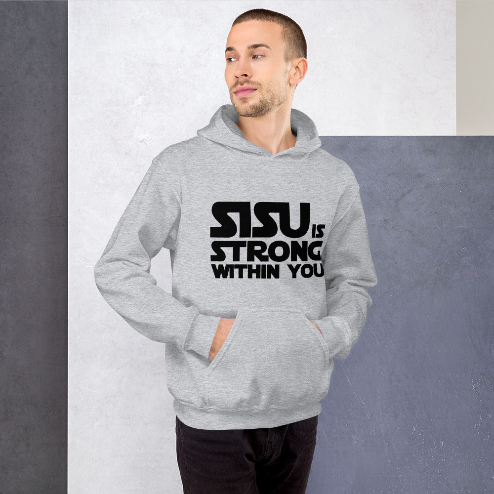 Sisu is strong 2 Finnish hoodie detail - Very Finnish Problems official merchandise