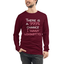 Load image into Gallery viewer, 99.9 chance of lohikeitto Unisex Long Sleeve Tee
