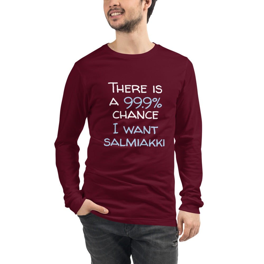 99.9 chance of salmiakki Finnish Long Sleeve Tee - Finnish long sleeve tee from Very Finnish Problems