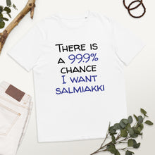 Load image into Gallery viewer, 99.9 chance of salmiakki organic cotton t-shirt
