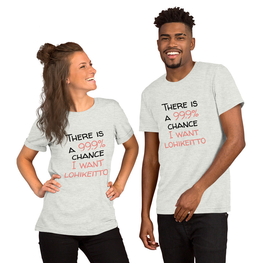 99.9. chance of lohikeitto Finnish Food T-Shirt - Finnish t-shirt from Very Finnish Problems