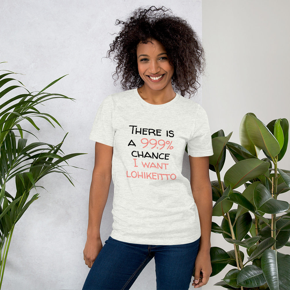 99.9. chance of lohikeitto Finnish Food T-Shirt - Finnish t-shirt from Very Finnish Problems