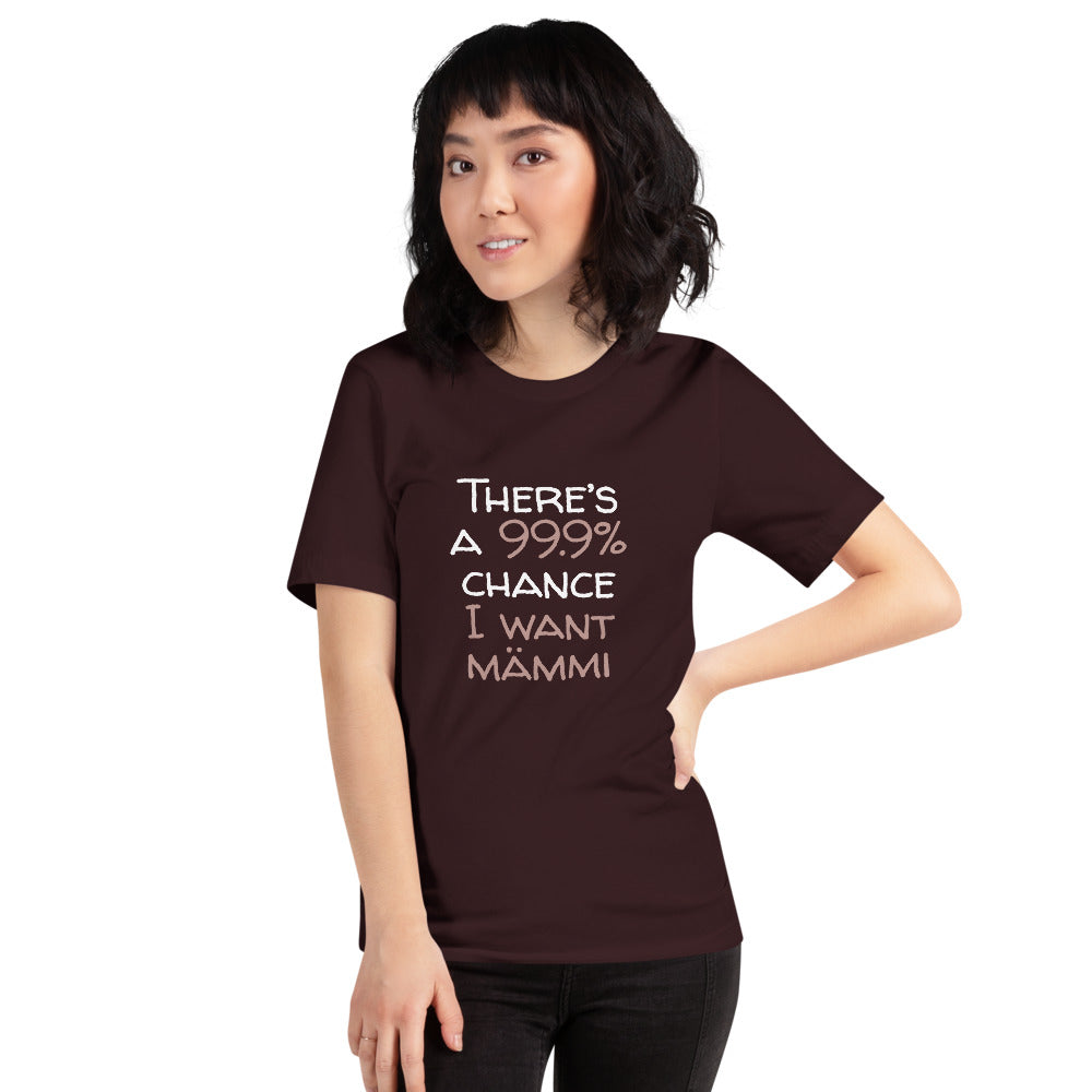 99.9 chance of mämmi Finnish Food T-Shirt - alternate view - Very Finnish Problems