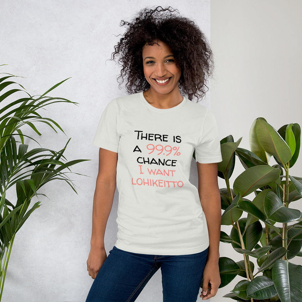 99.9. chance of lohikeitto Finnish Food T-Shirt - Finnish t-shirt from Very Finnish Problems