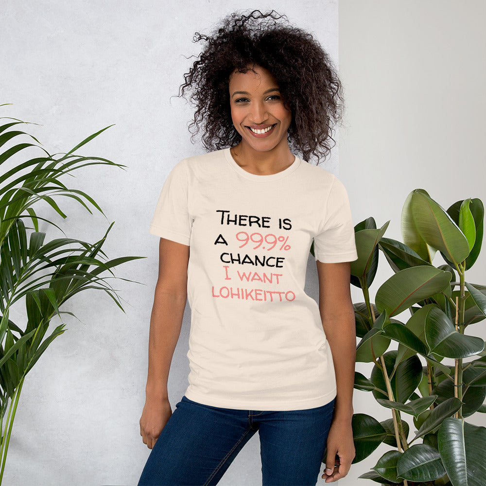 99.9. chance of lohikeitto Finnish Food T-Shirt - Finnish t-shirt from Very Finnish Problems