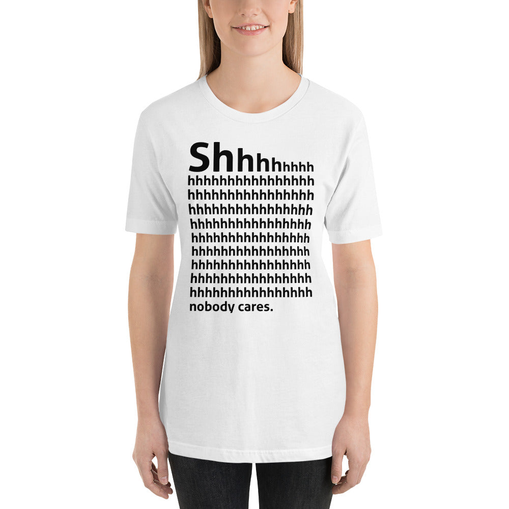 Shhh... Nobody cares Finnish Introvert T-Shirt - alternate view - Very Finnish Problems